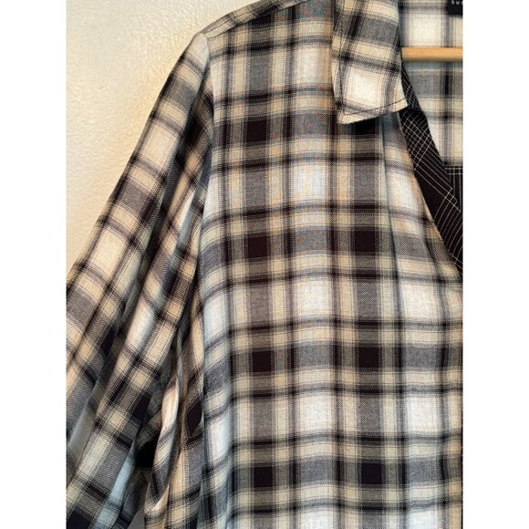 Susan Graver Women’s XLP Beige Mixed Plaid Tunic Top Pockets Preppy Quiet Luxury - Picture 4 of 10